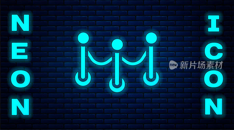 Glowing neon Rope barrier icon isolated on brick wall background. VIP event, luxury celebration. Celebrity party entrance. Vector